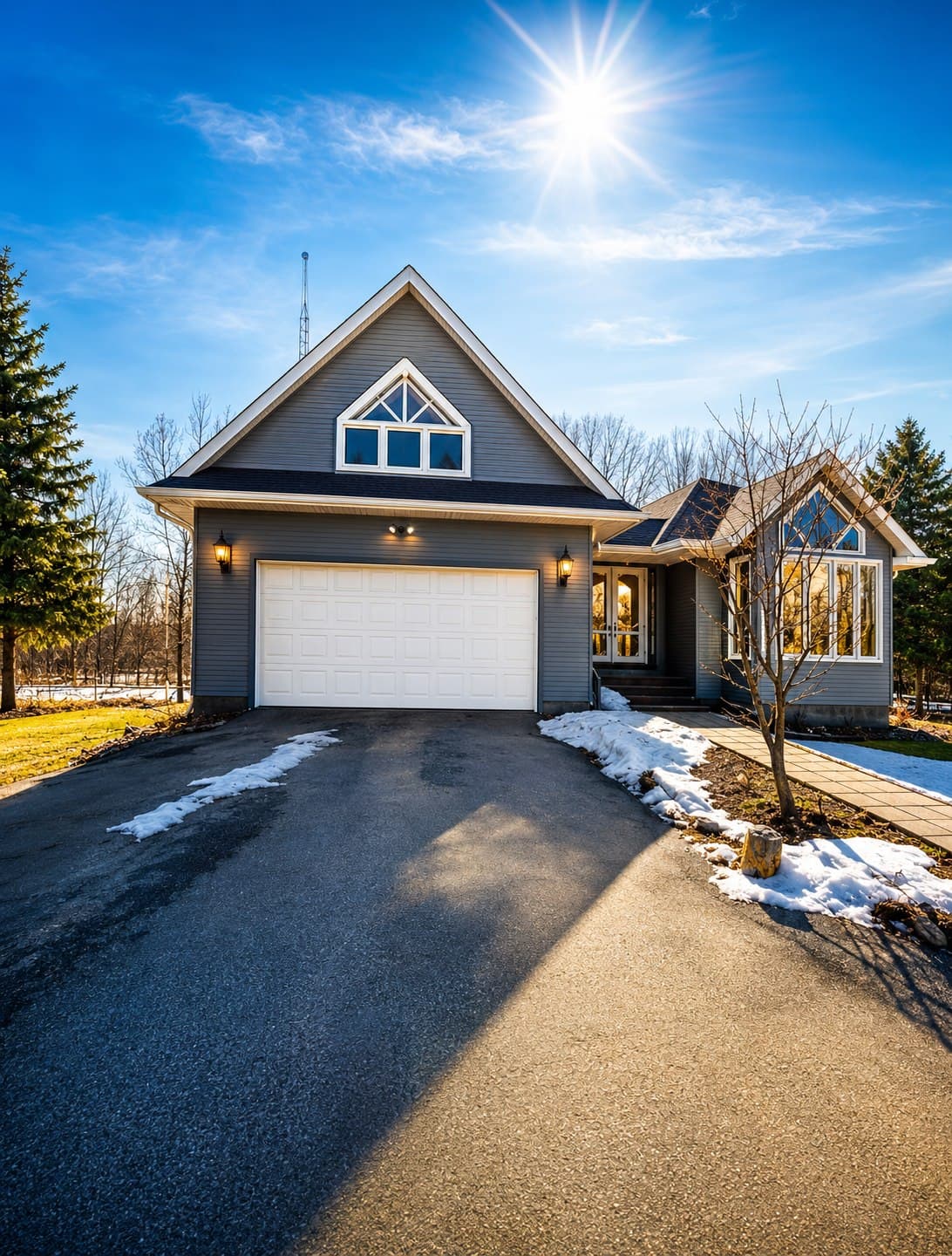 Completed custom home exterior by Deeroi Constructions
